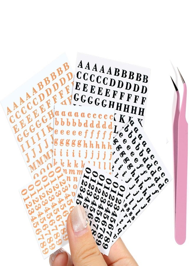 EORTA Letter Stickers 0.11inch with Tweezer Small Alphabet Decals 6 Sheets Self Adhesive Mini Number Sticker for Epoxy Resin Casting DIY Craft Scrapbook Nail Keyboard, Rose Gold/Black, 3mm - Image 1